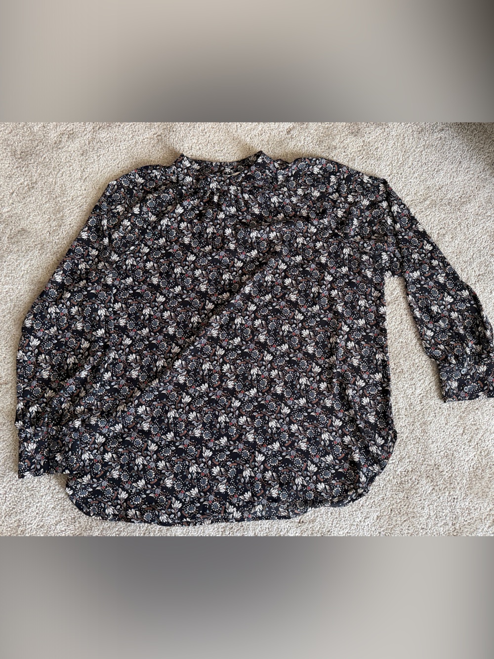 LOFT Black Floral Peasant Blouse